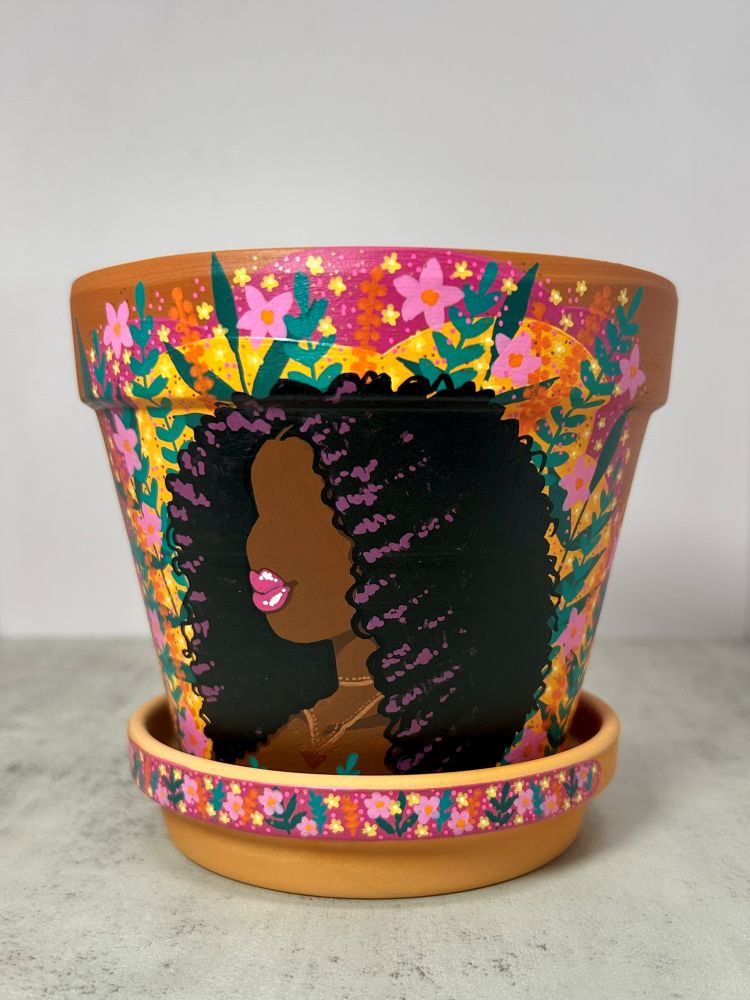 Macetas de terracota pintadas a mano: maceta de 3" con platillo a juego