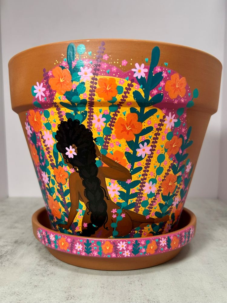 Macetas de terracota pintadas a mano: maceta de 3" con platillo a juego