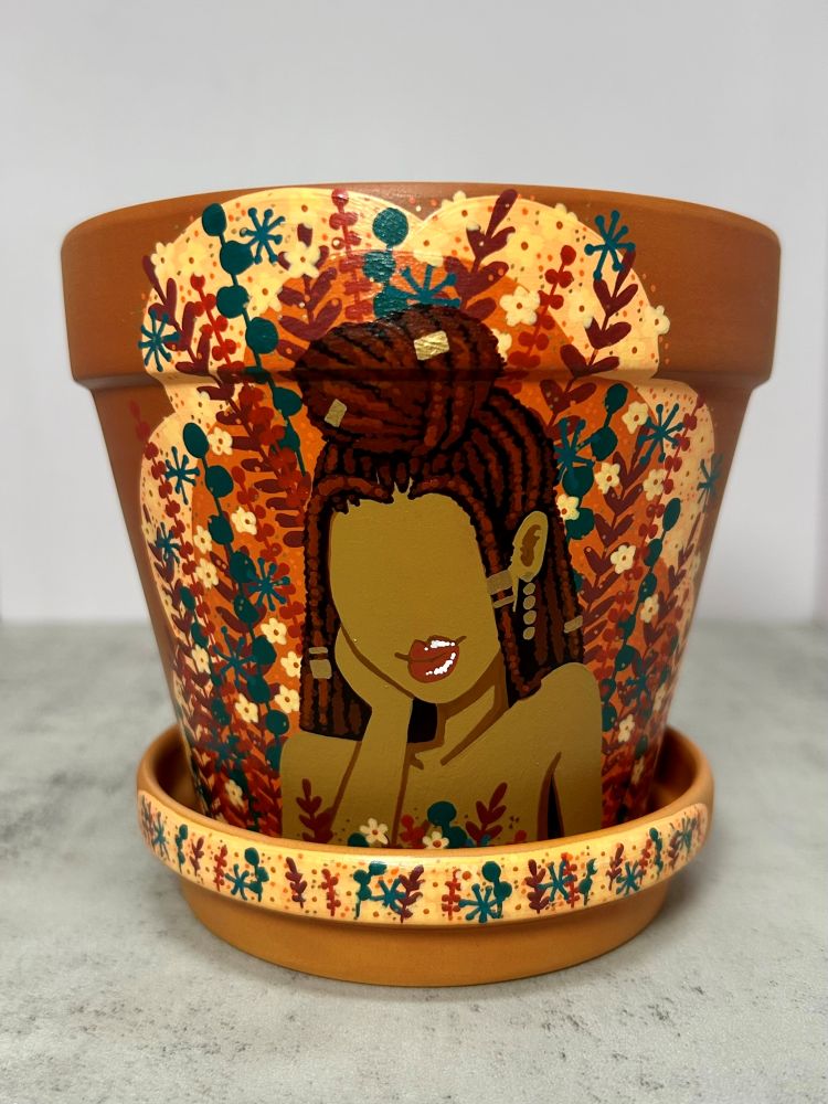 Macetas de terracota pintadas a mano: maceta de 3" con platillo a juego