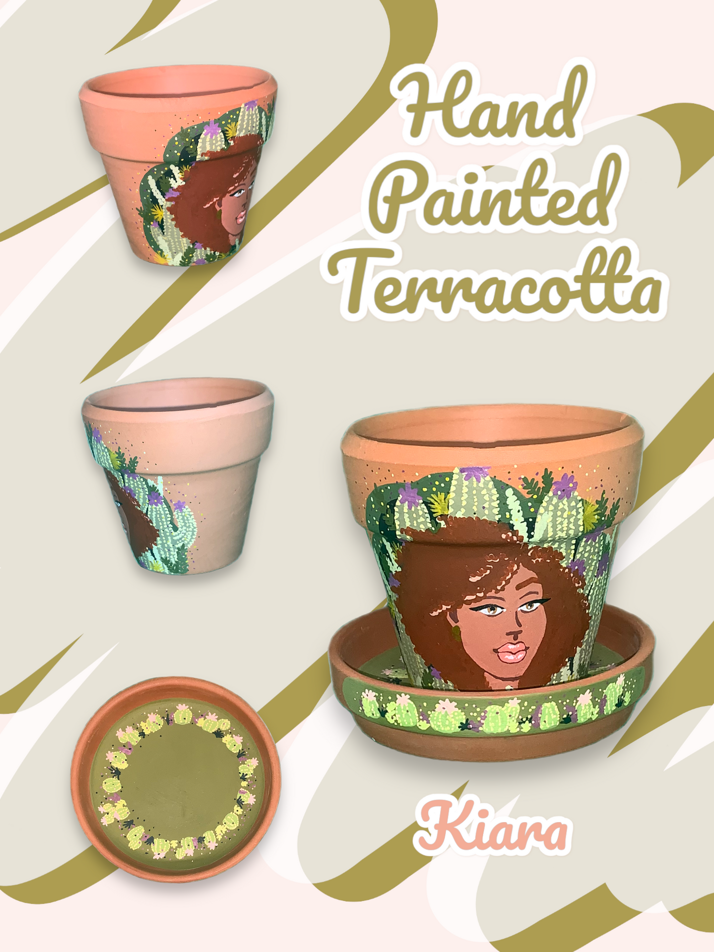 Macetas de terracota pintadas a mano: maceta de 2,5" con platillo a juego