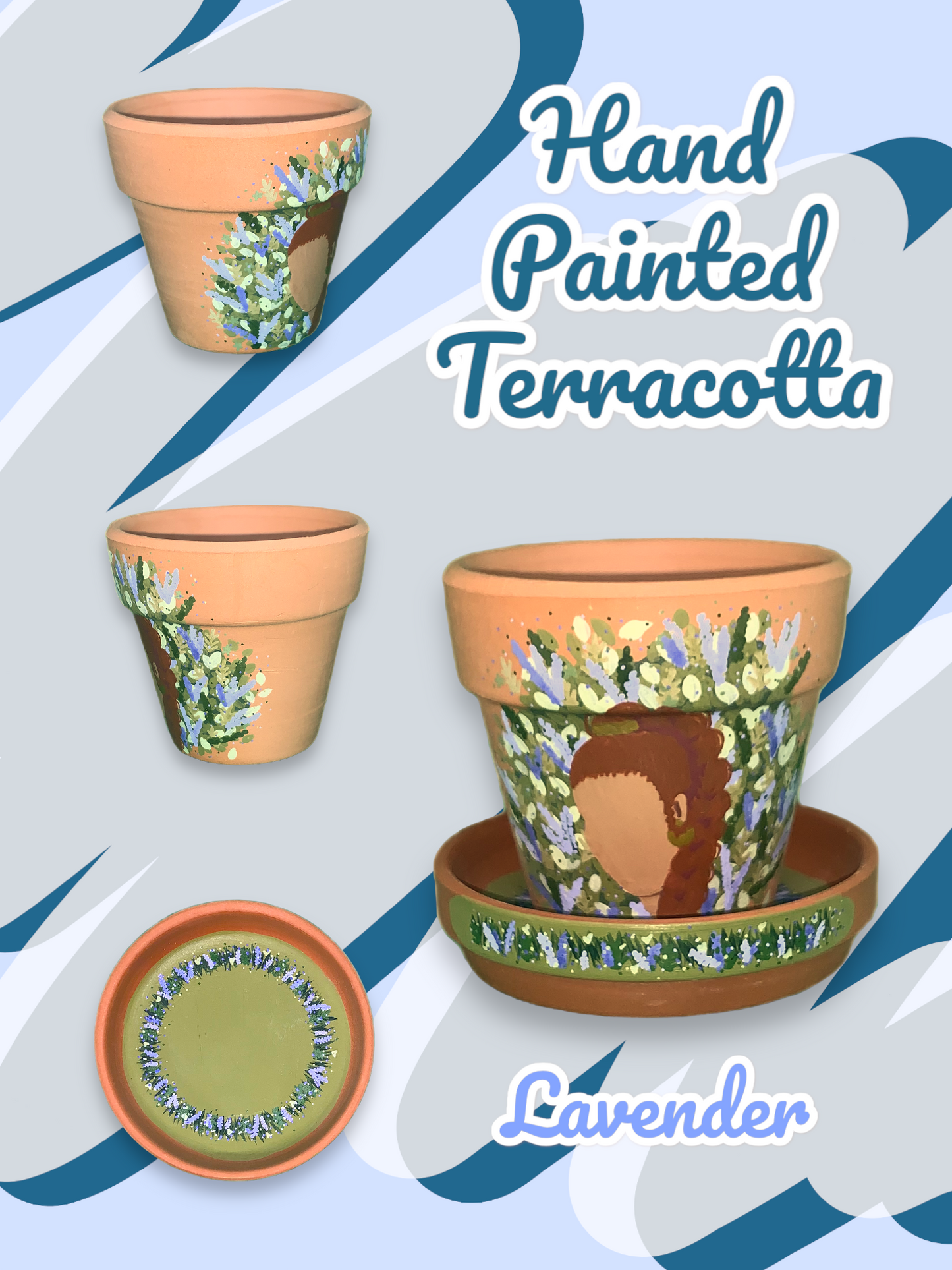 Macetas de terracota pintadas a mano: maceta de 2,5" con platillo a juego