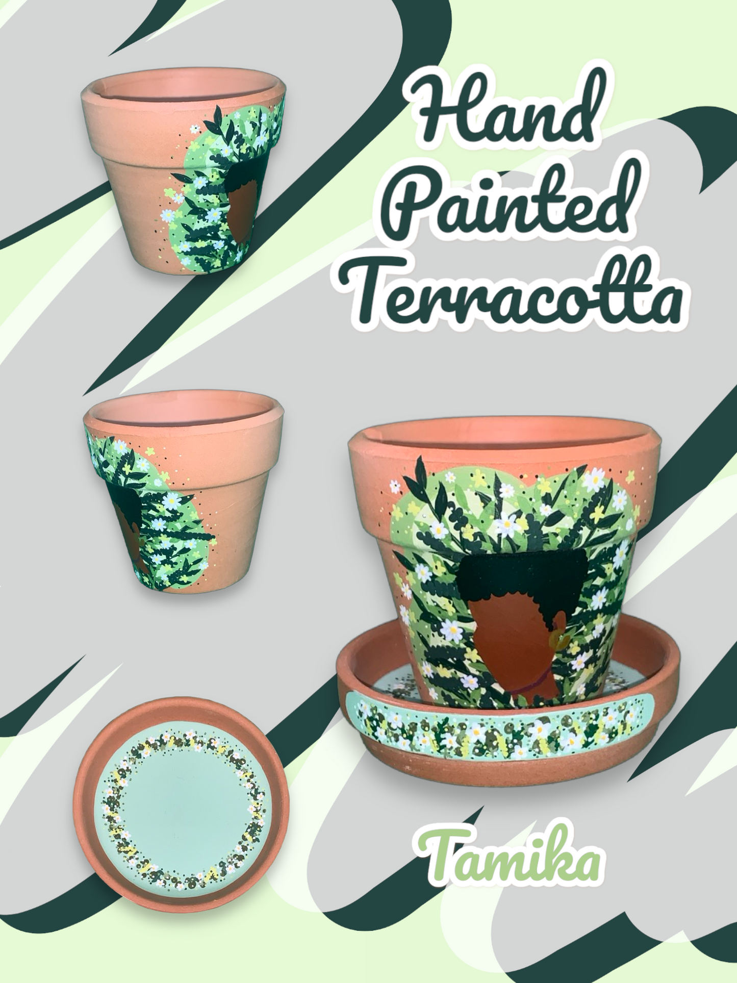 Macetas de terracota pintadas a mano: maceta de 2,5" con platillo a juego