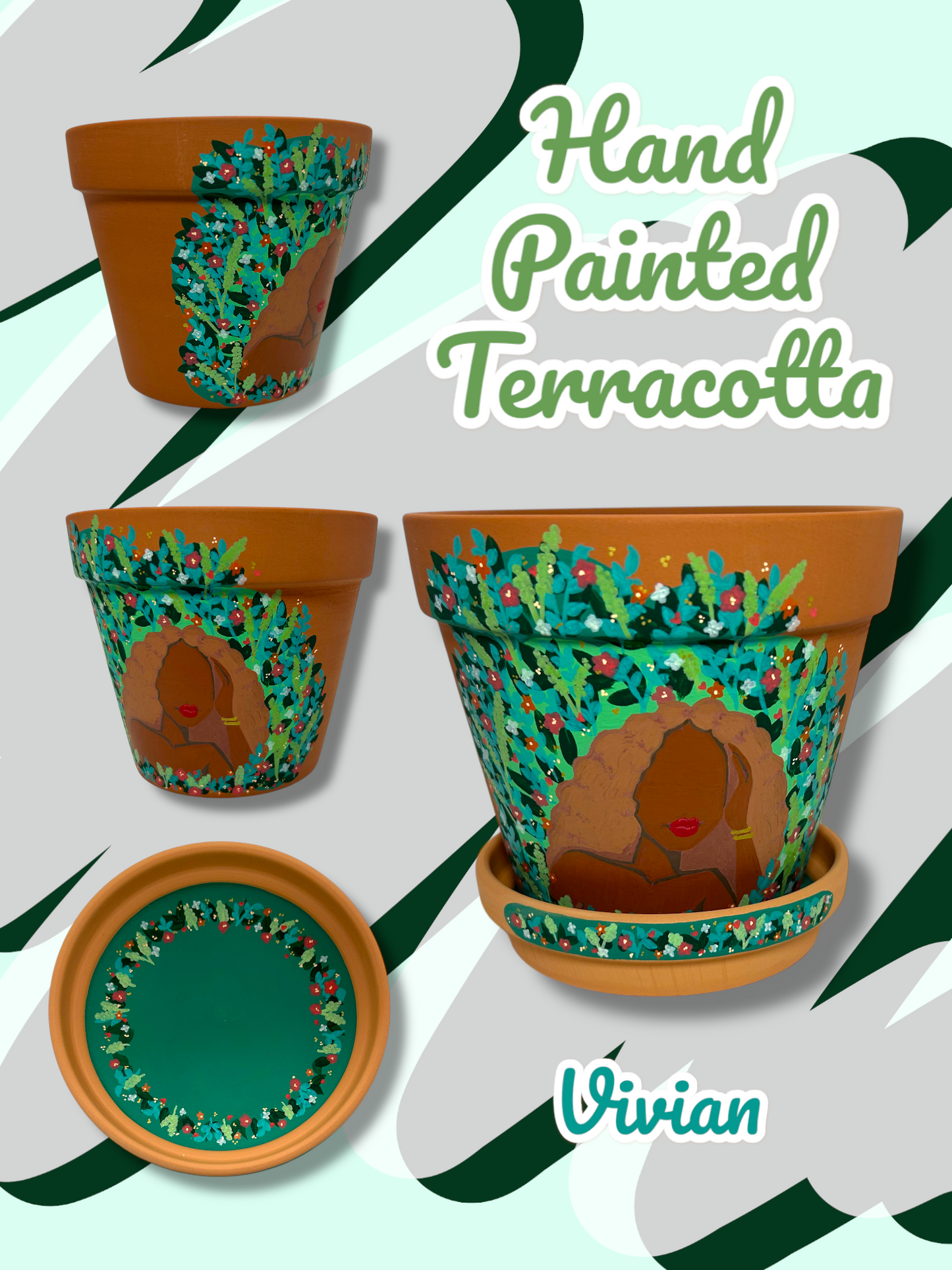 Macetas de terracota pintadas a mano: maceta de 5" con platillo a juego
