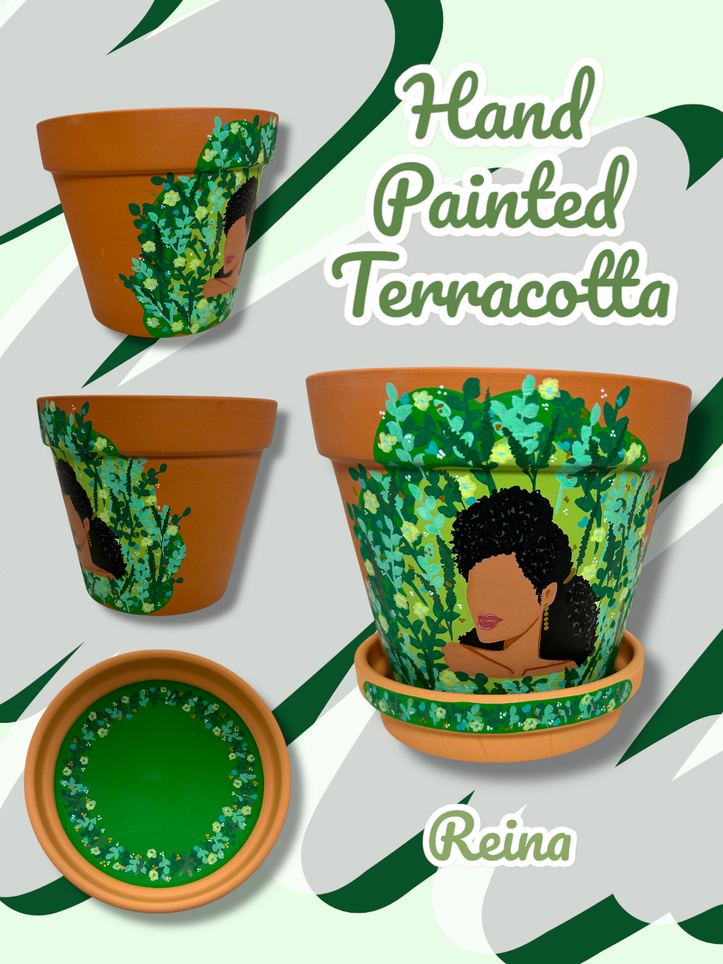 Macetas de terracota pintadas a mano: maceta de 5" con platillo a juego
