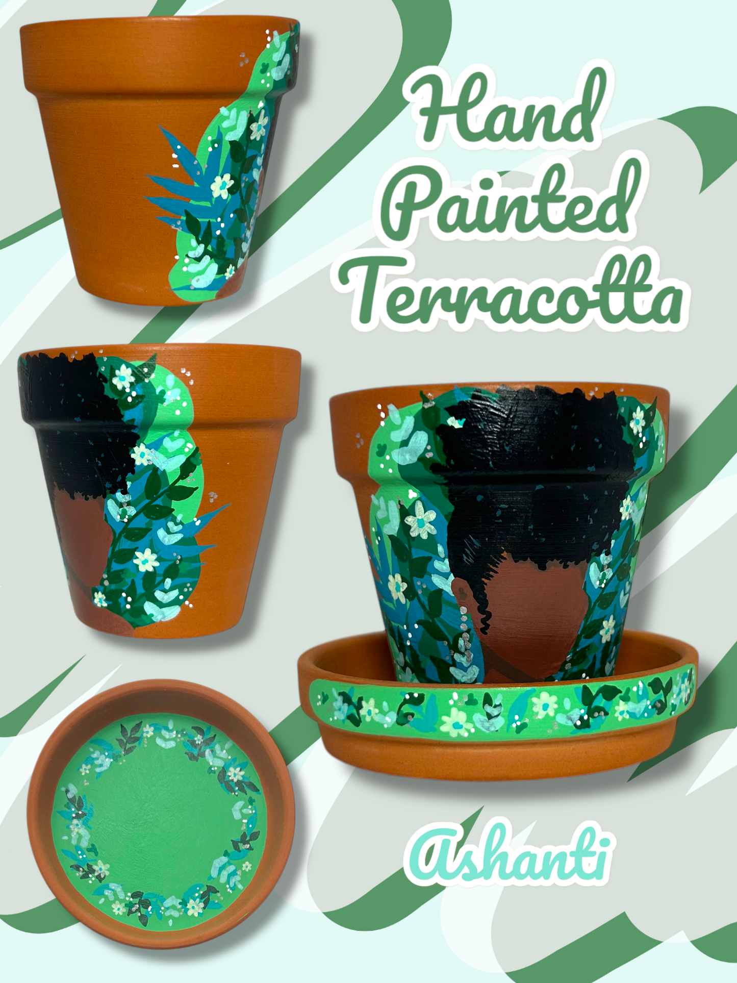 Macetas de terracota pintadas a mano: maceta de 2,5" con platillo a juego