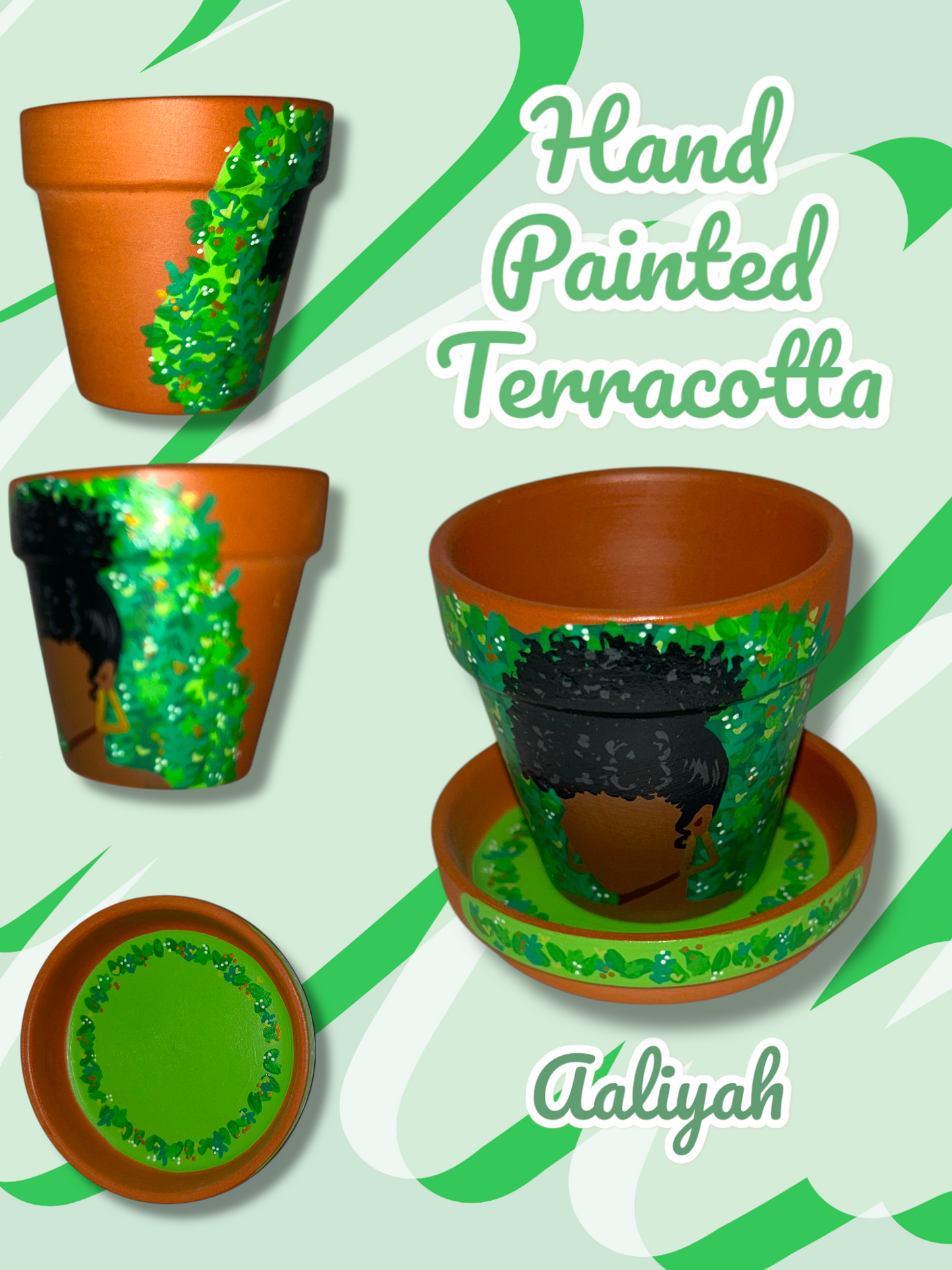 Macetas de terracota pintadas a mano: maceta de 2,5" con platillo a juego