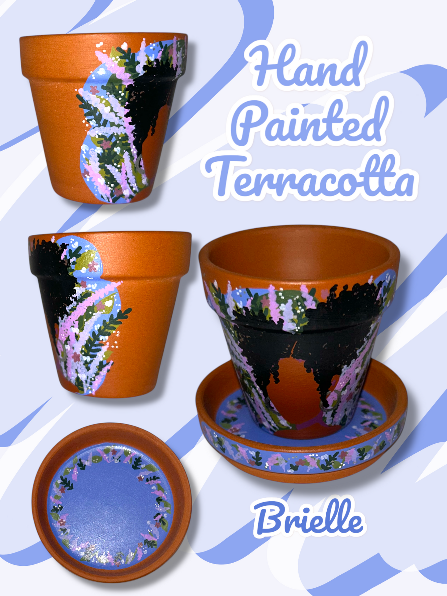 Macetas de terracota pintadas a mano: maceta de 2,5" con platillo a juego