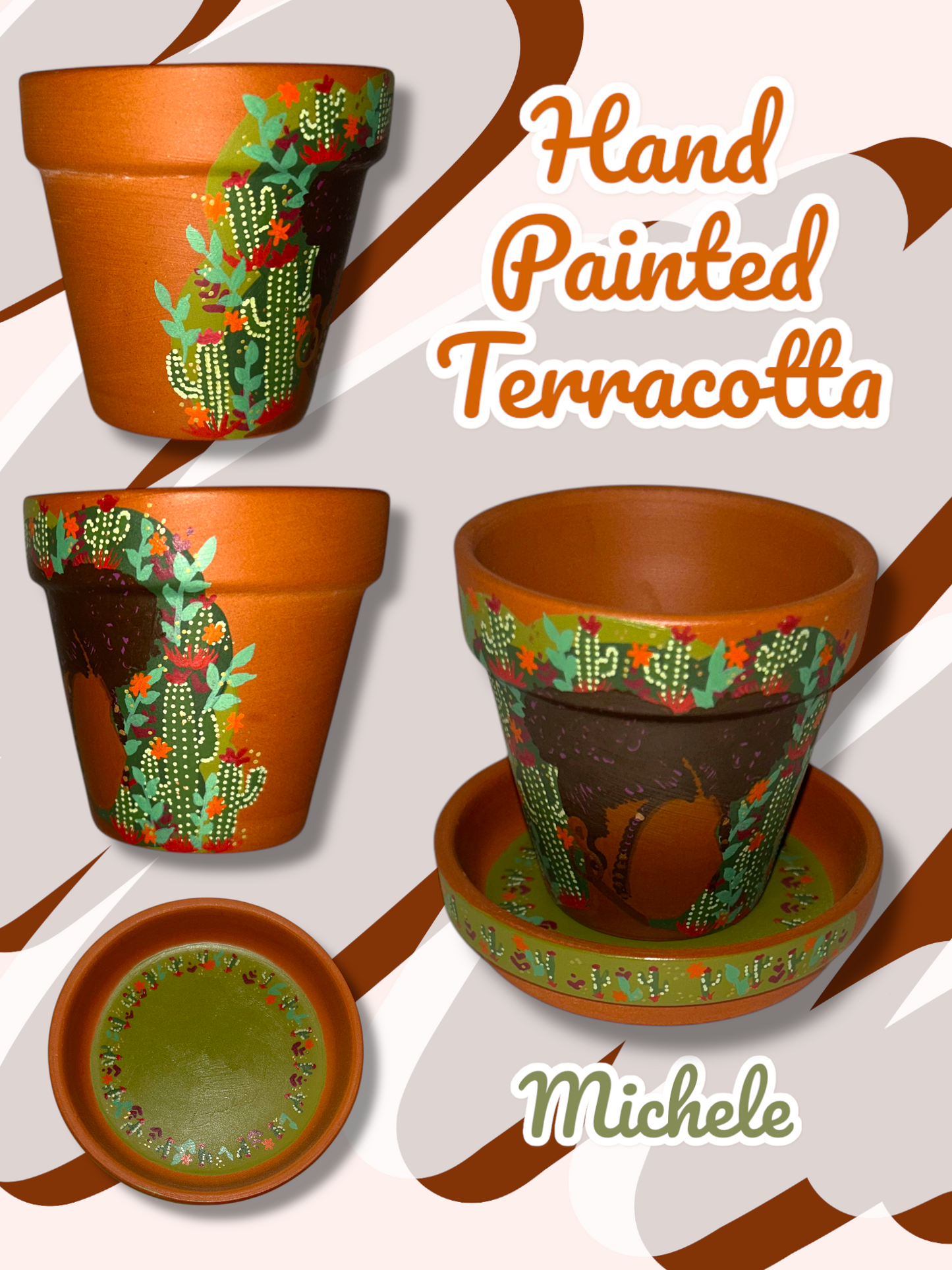 Macetas de terracota pintadas a mano: maceta de 2,5" con platillo a juego