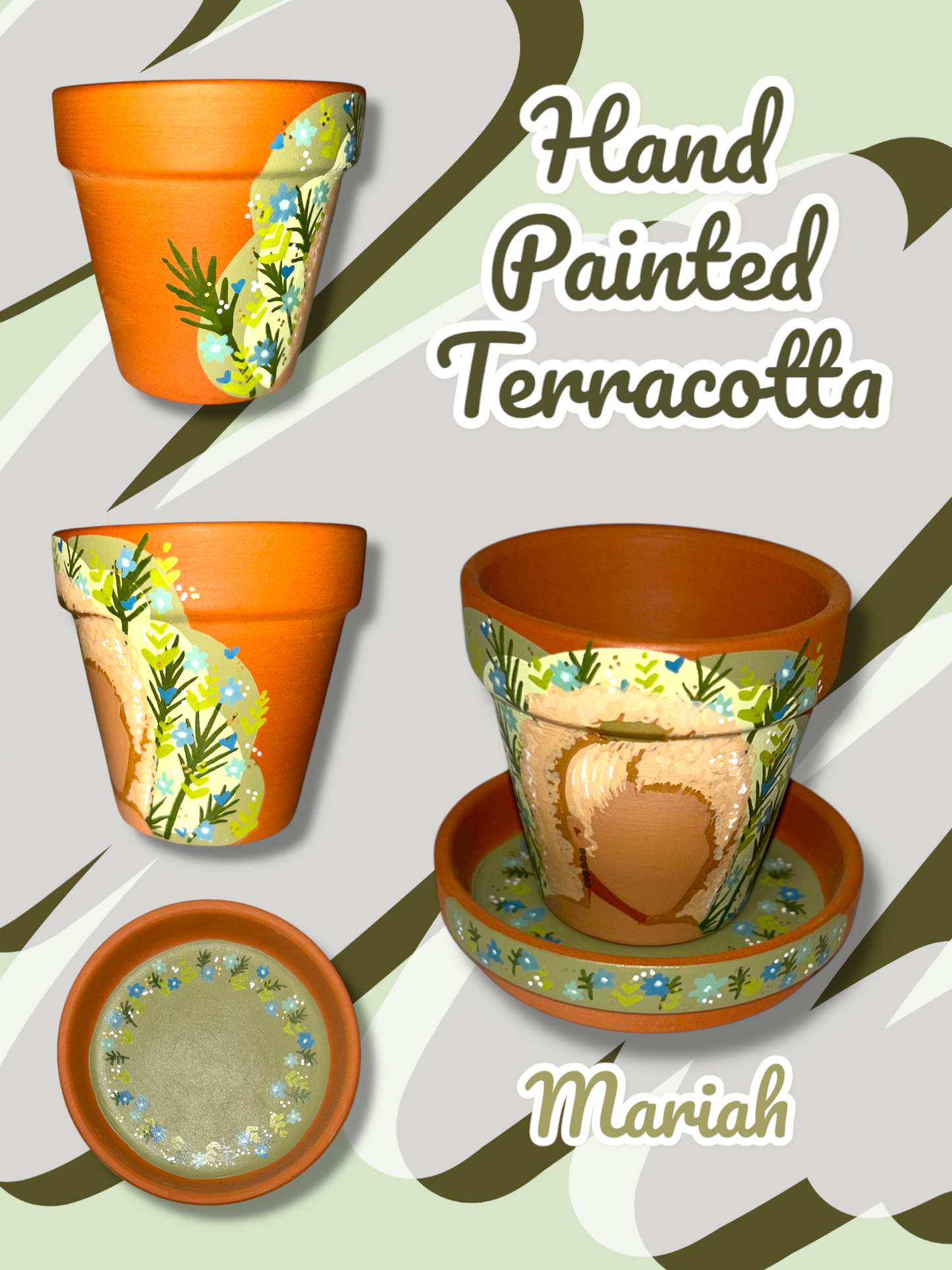 Macetas de terracota pintadas a mano: maceta de 2,5" con platillo a juego