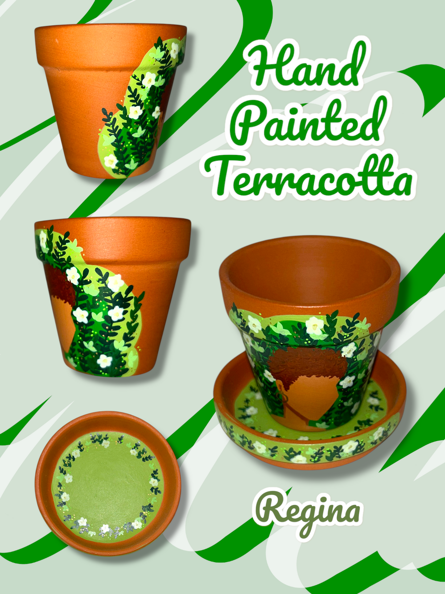 Macetas de terracota pintadas a mano: maceta de 2,5" con platillo a juego