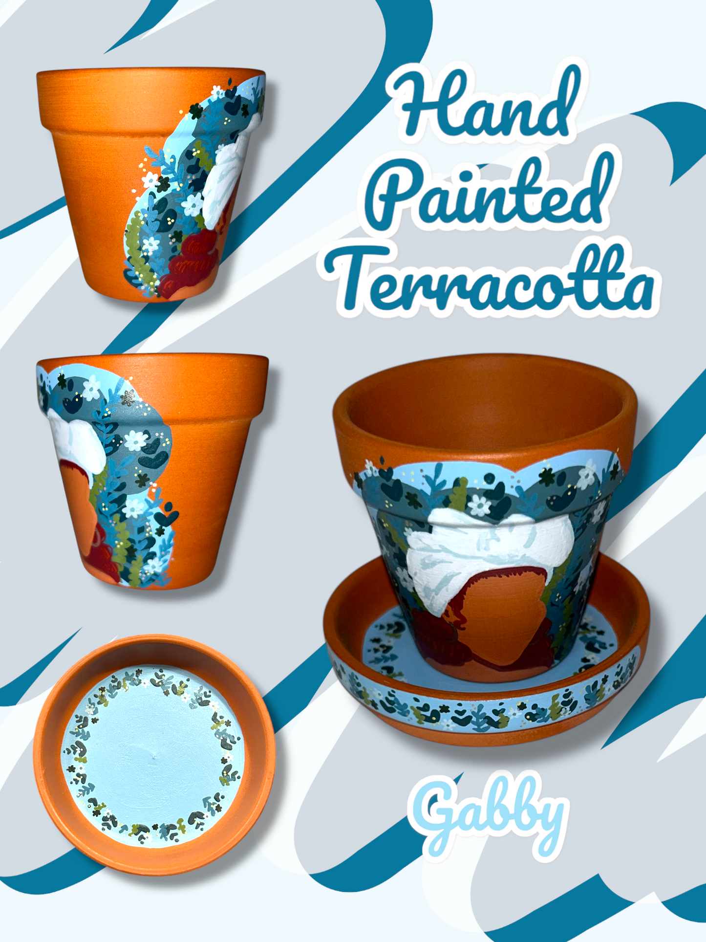 Macetas de terracota pintadas a mano: maceta de 2,5" con platillo a juego
