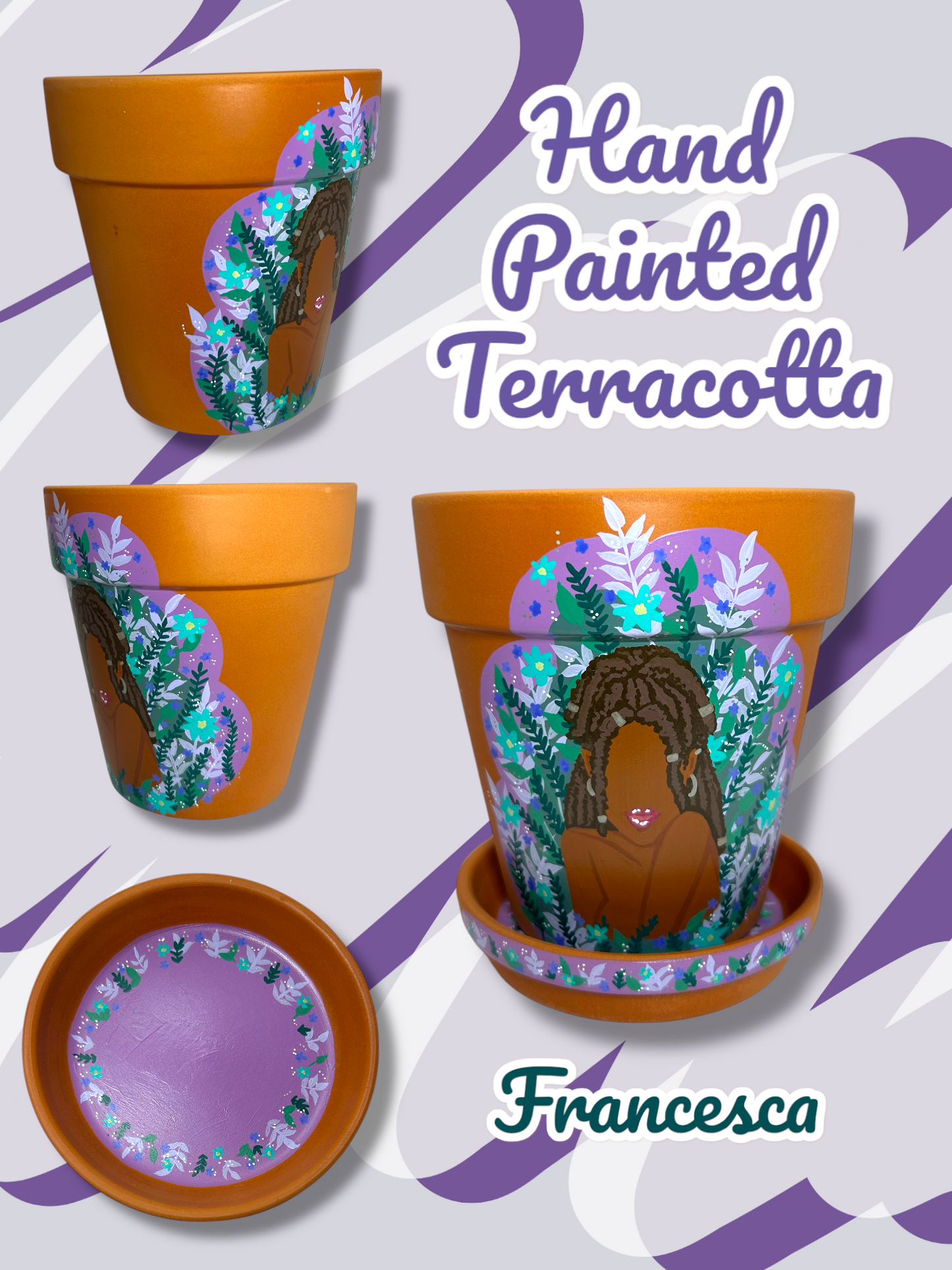 Macetas de terracota pintadas a mano: maceta de 5" con platillo a juego