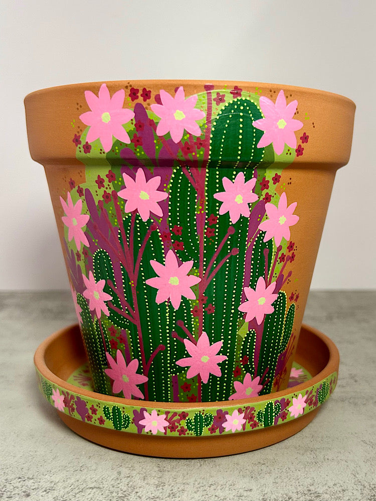 Macetas de terracota pintadas a mano: maceta de 3" con platillo a juego