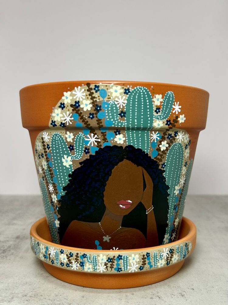 Macetas de terracota pintadas a mano: maceta de 3" con platillo a juego