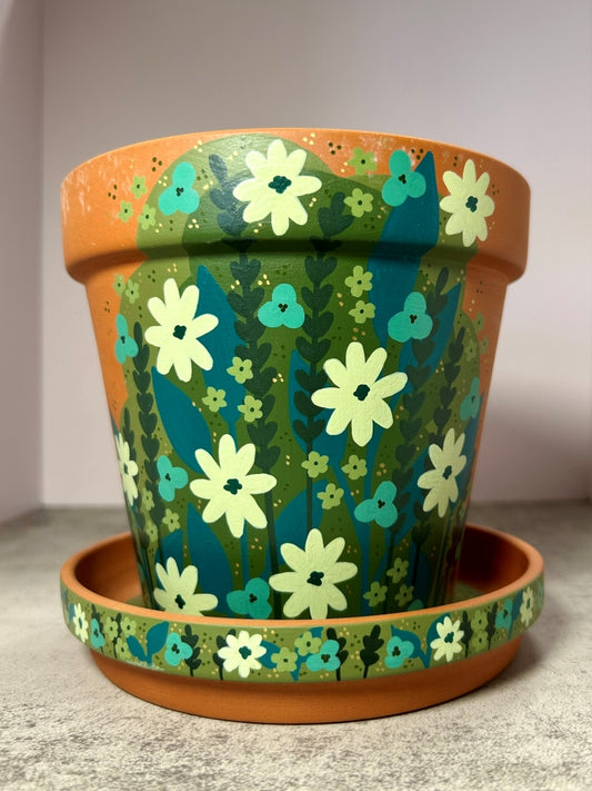 Macetas de terracota pintadas a mano: maceta de 3" con platillo a juego