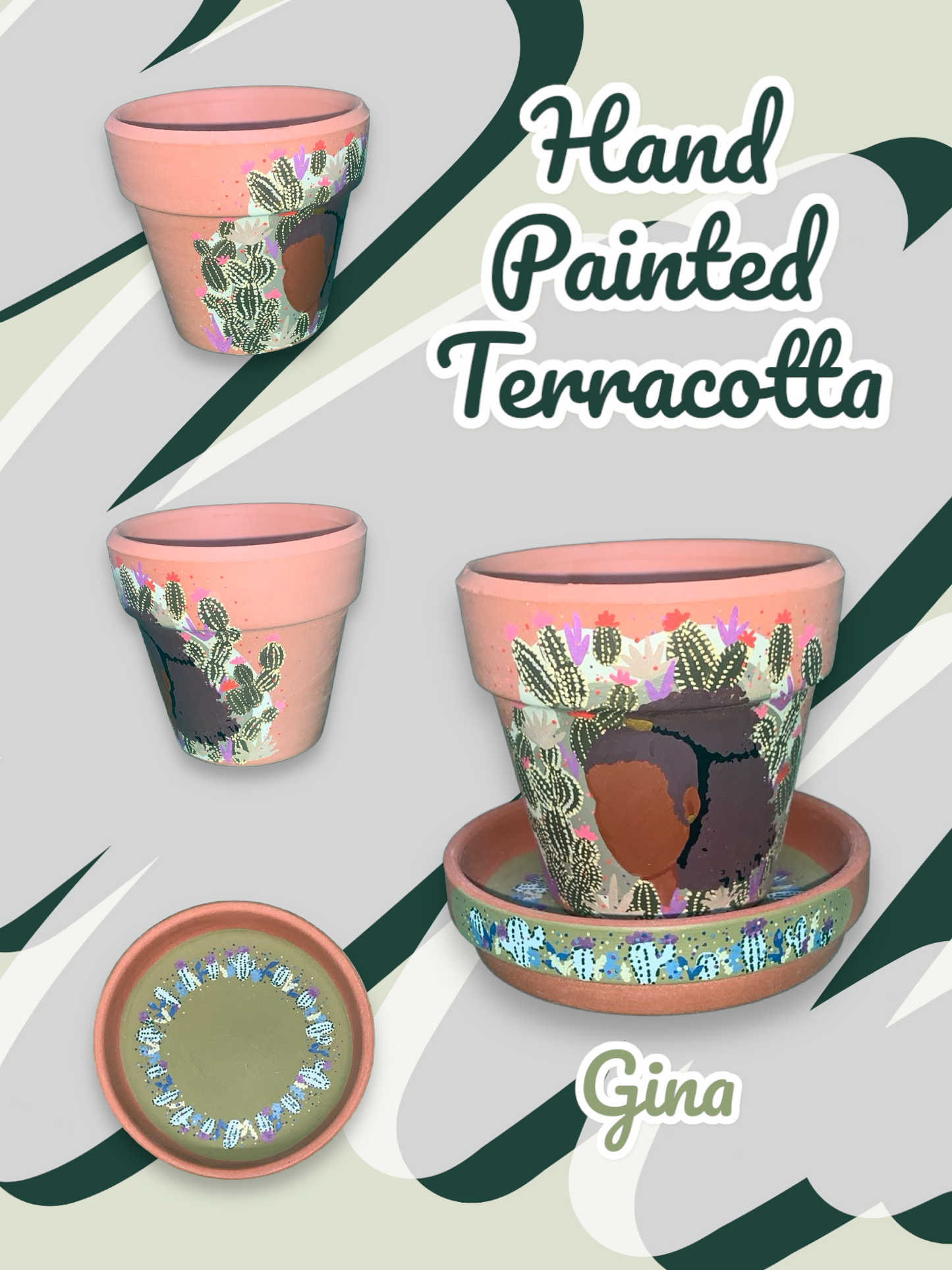 Hand Painted Terracotta Flowerpots - Abstract Faces