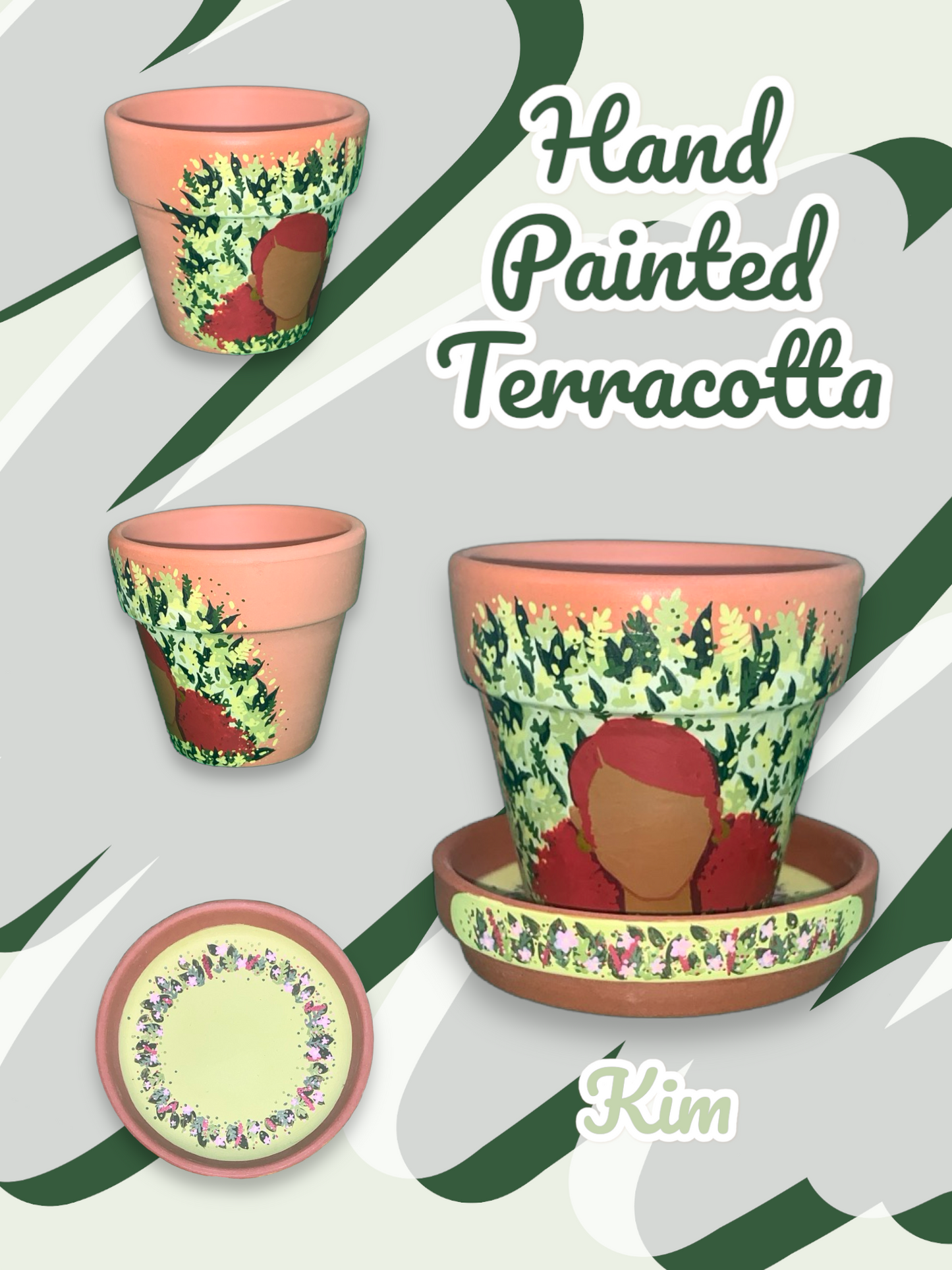 Hand Painted Terracotta Flowerpots - Abstract Faces