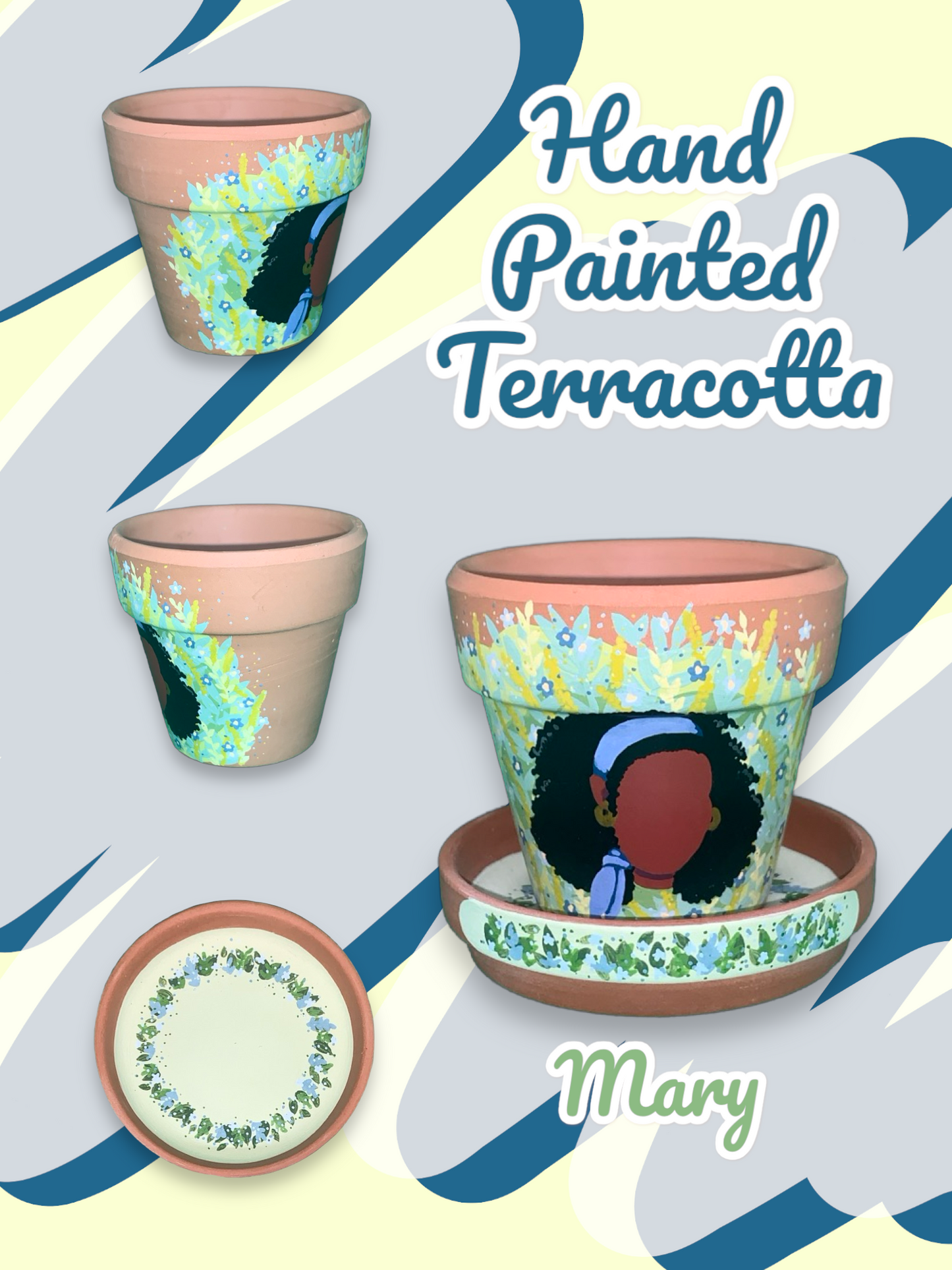 Hand Painted Terracotta Flowerpots - Abstract Faces