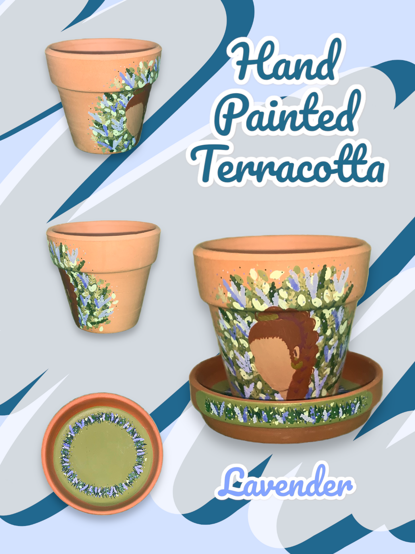 Hand Painted Terracotta Flowerpots - Abstract Faces