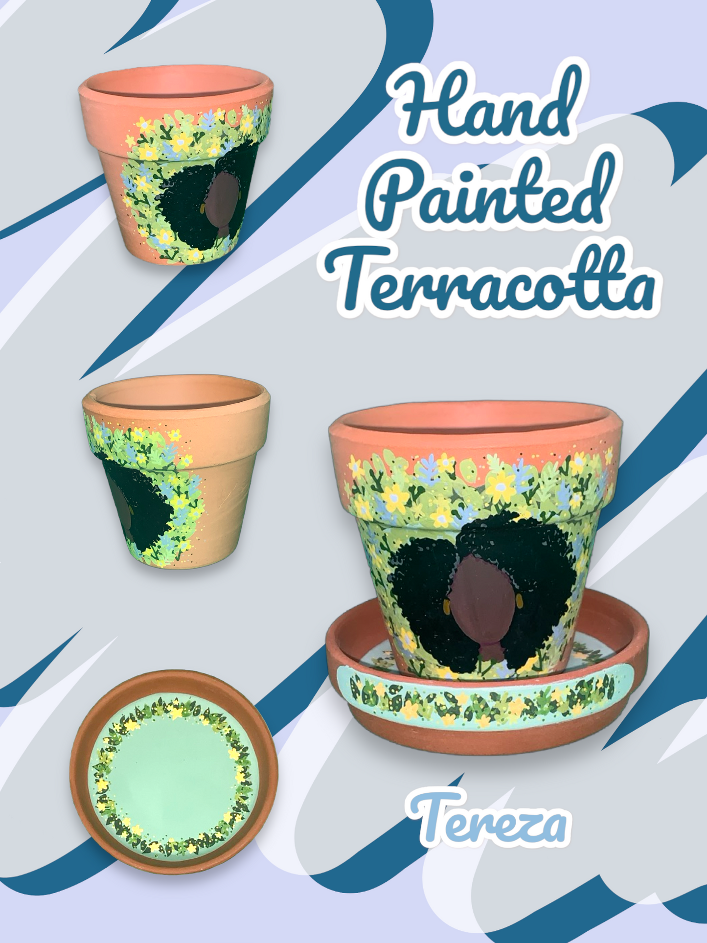 Hand Painted Terracotta Flowerpots - Abstract Faces