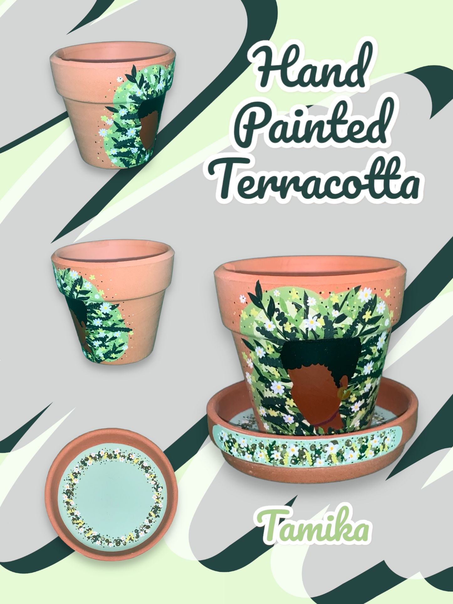 Hand Painted Terracotta Flowerpots - Abstract Faces