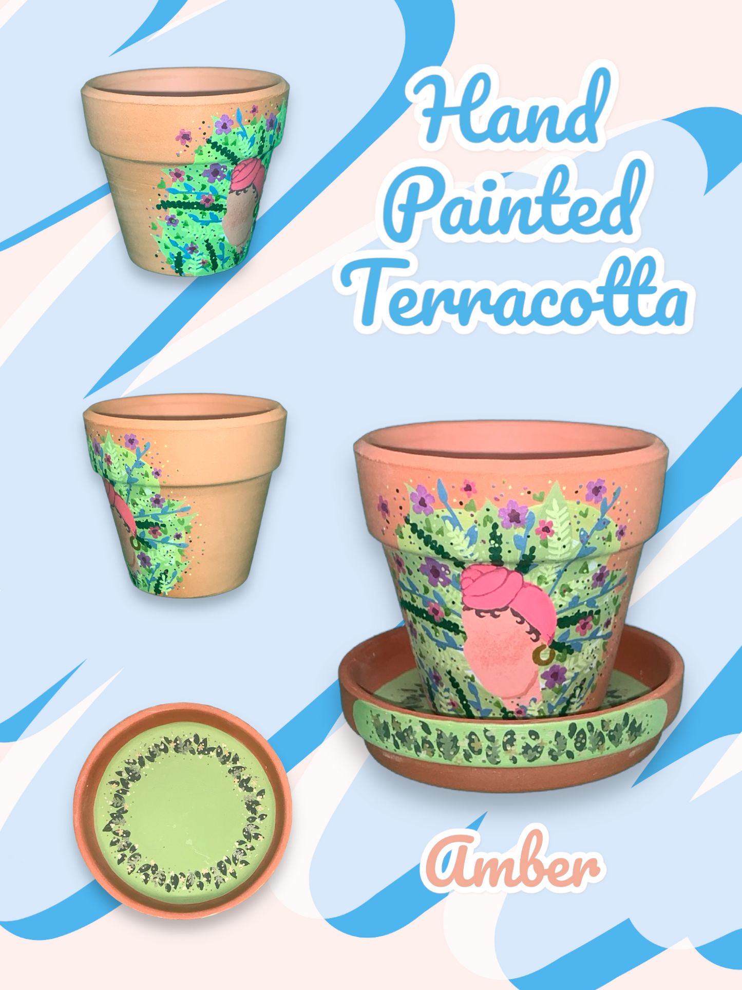 Hand Painted Terracotta Flowerpots - Abstract Faces