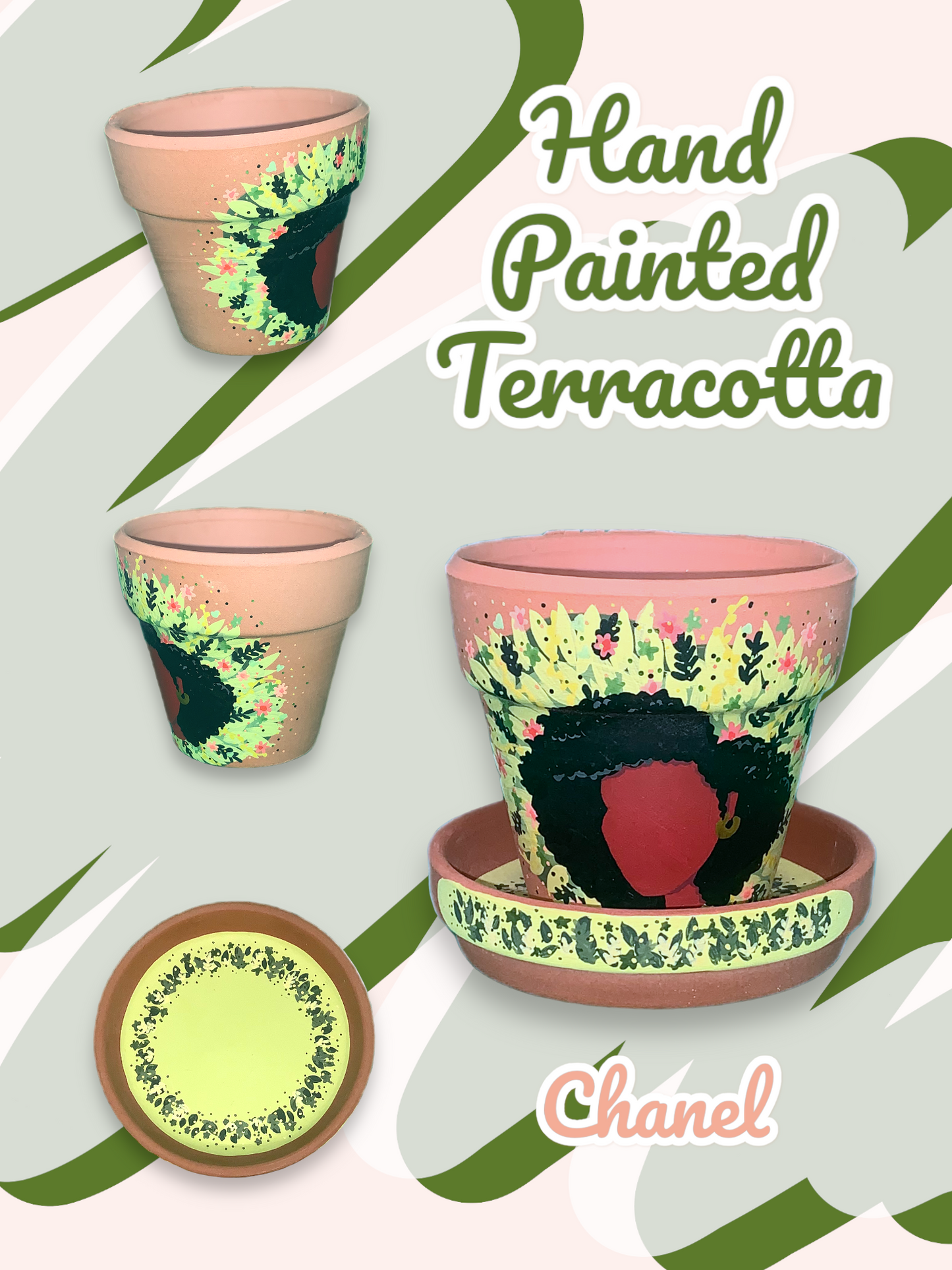 Hand Painted Terracotta Flowerpots - Abstract Faces