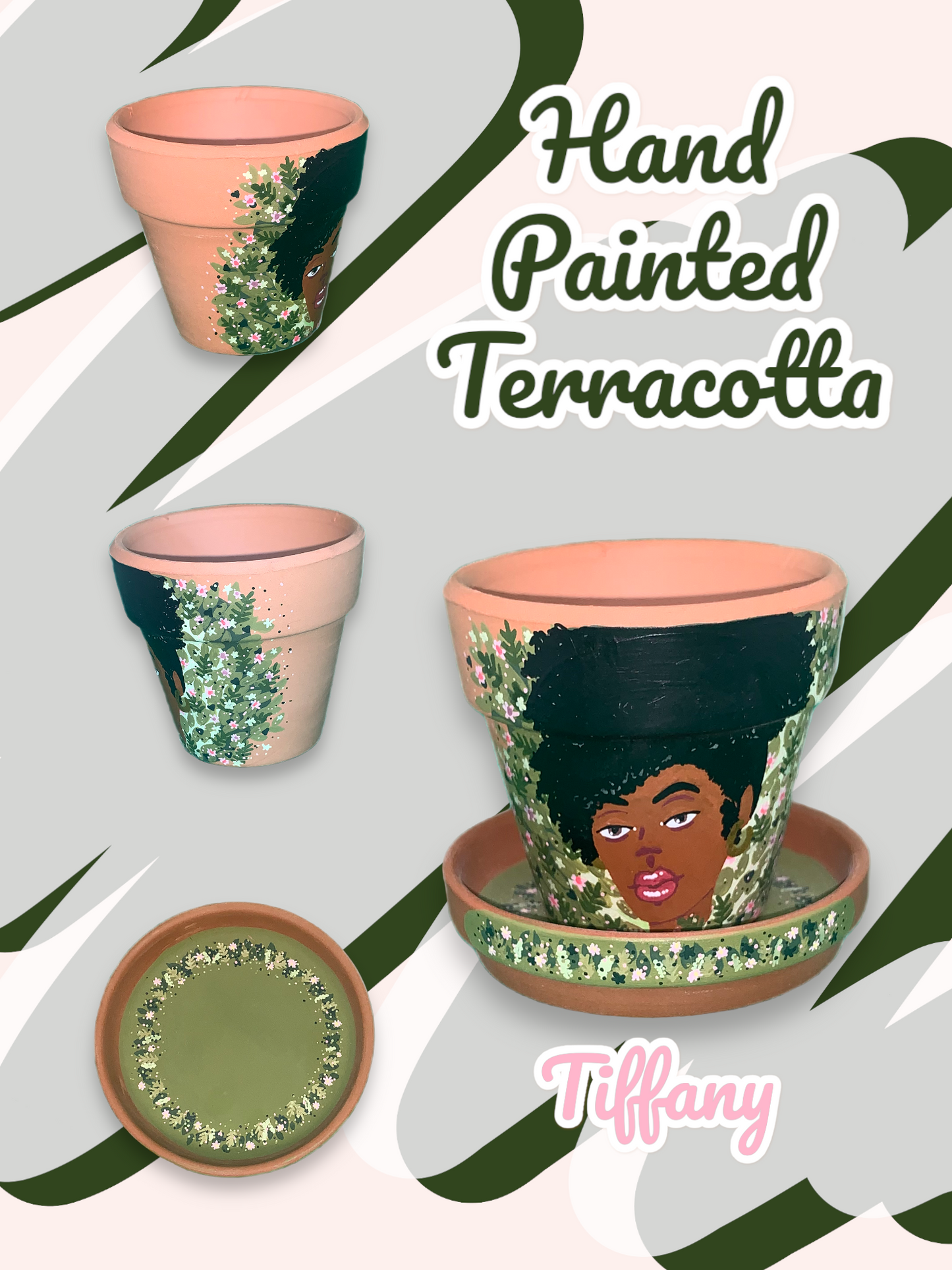 Hand Painted Terracotta Flowerpots - Illustrated Faces