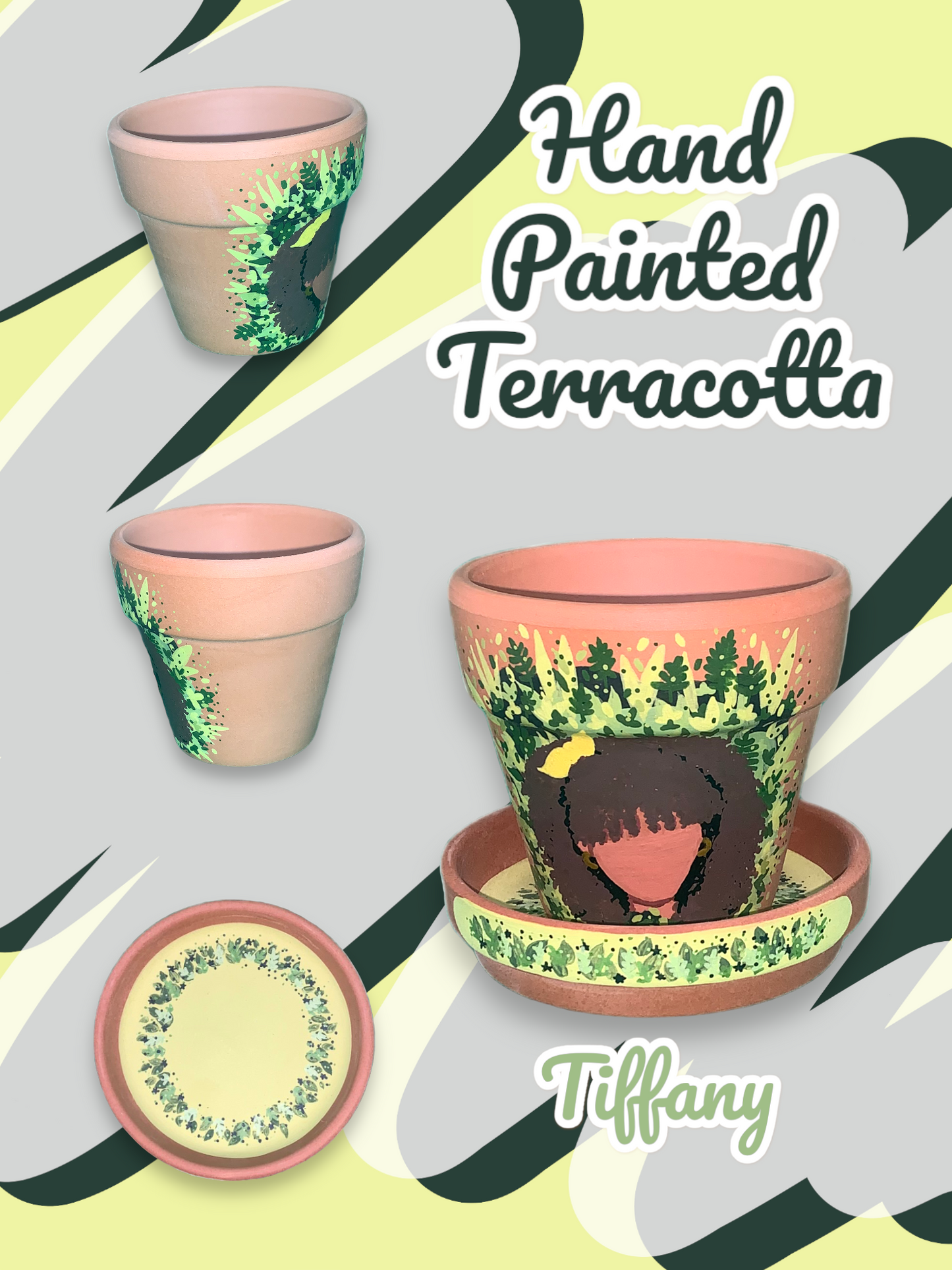 Hand Painted Terracotta Flowerpots - Abstract Faces