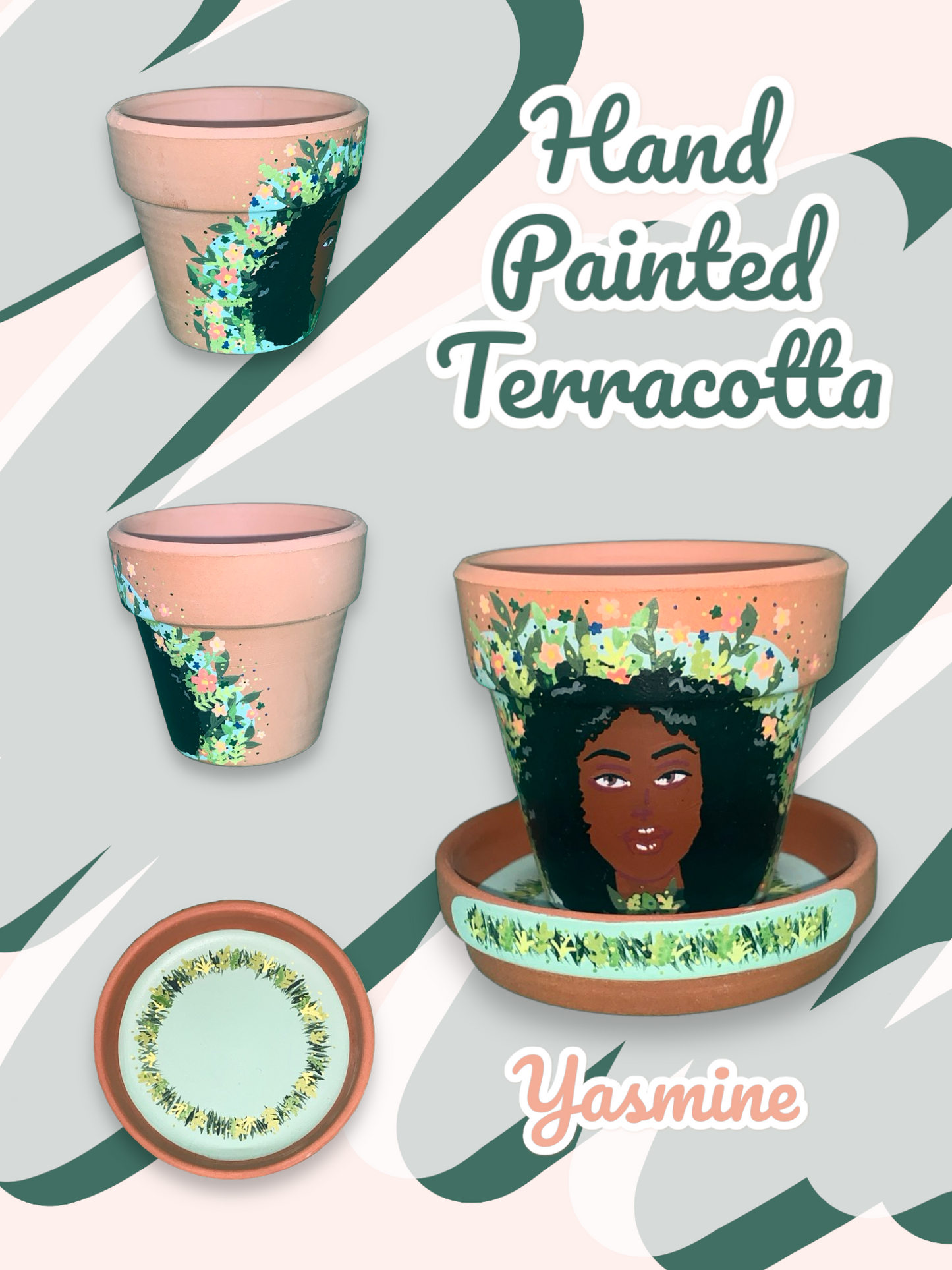 Hand Painted Terracotta Flowerpots - Illustrated Faces