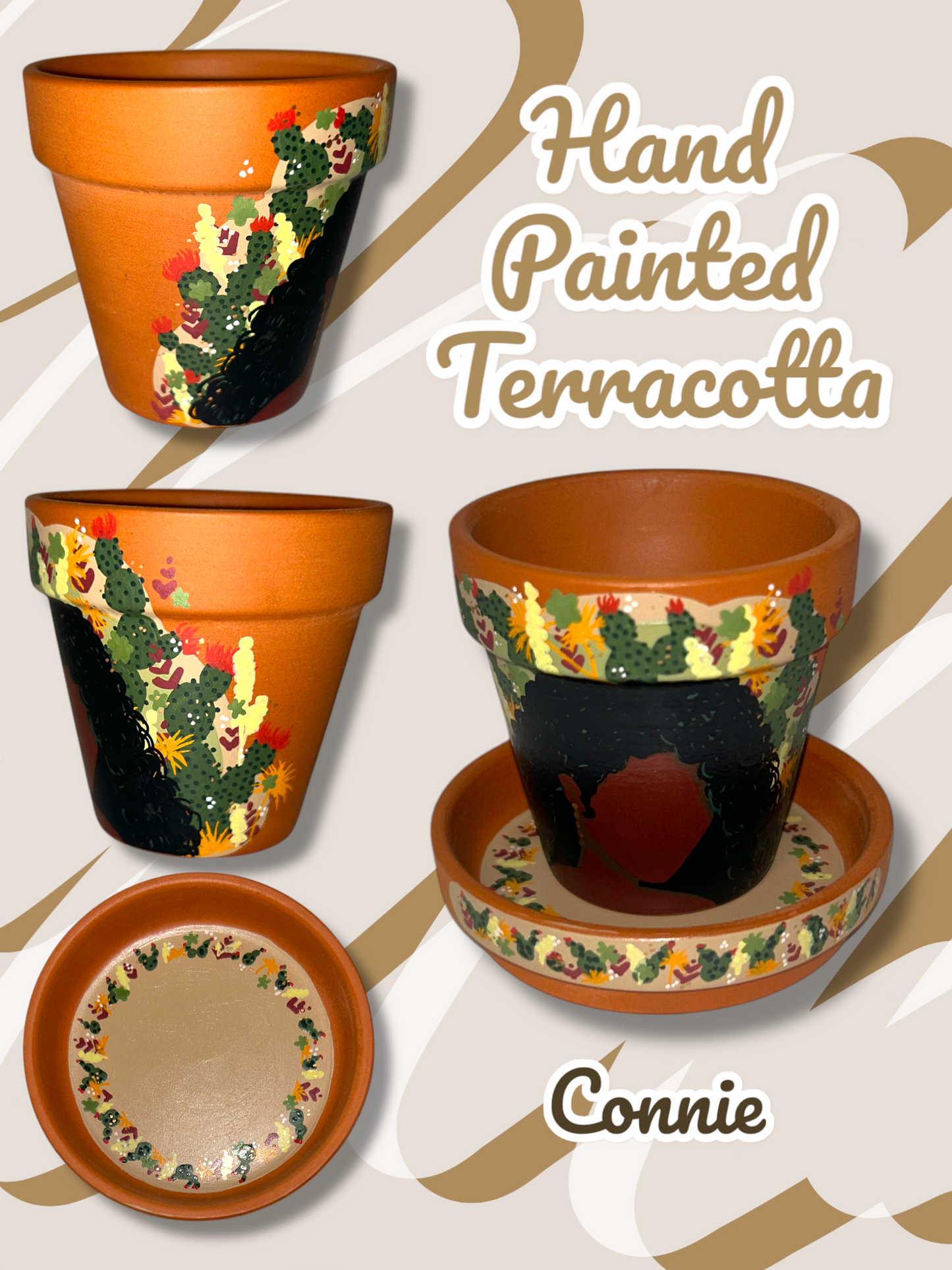 Macetas de terracota pintadas a mano: maceta de 2,5" con platillo a juego